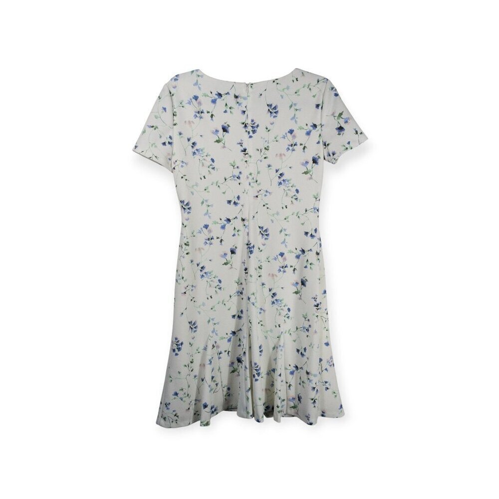 Ralph Lauren Blue Floral Mini Dress SZ 6 Flounced Hem - Picture 2 of 11